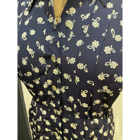 Liz Claiborne VTG Navy & White Floral Button Front Midi Shirt Dress Size 4 90s - Picture 3 of 10